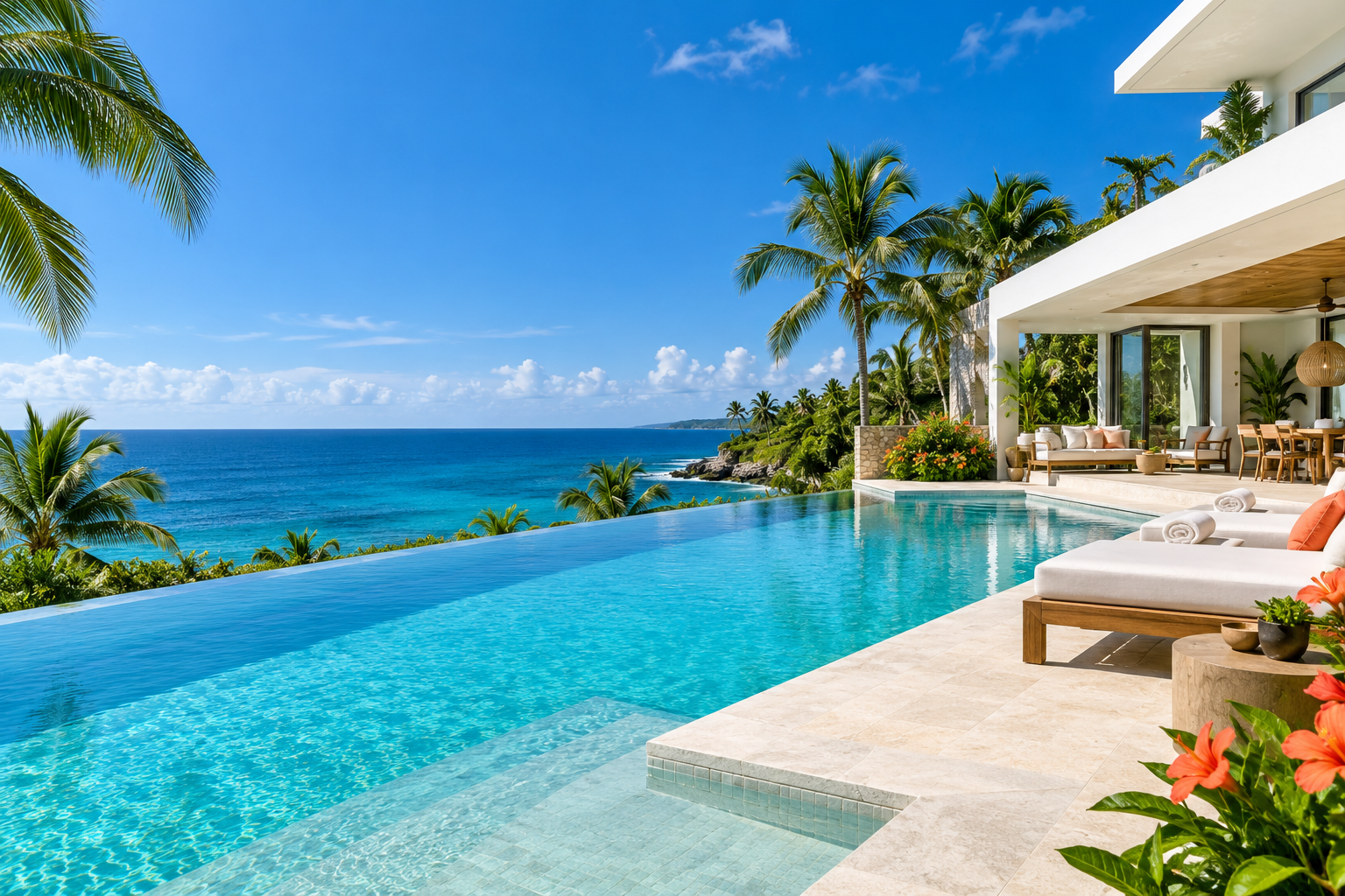 DEMO concept: coastal villa and pool. Not Emerald project proof.